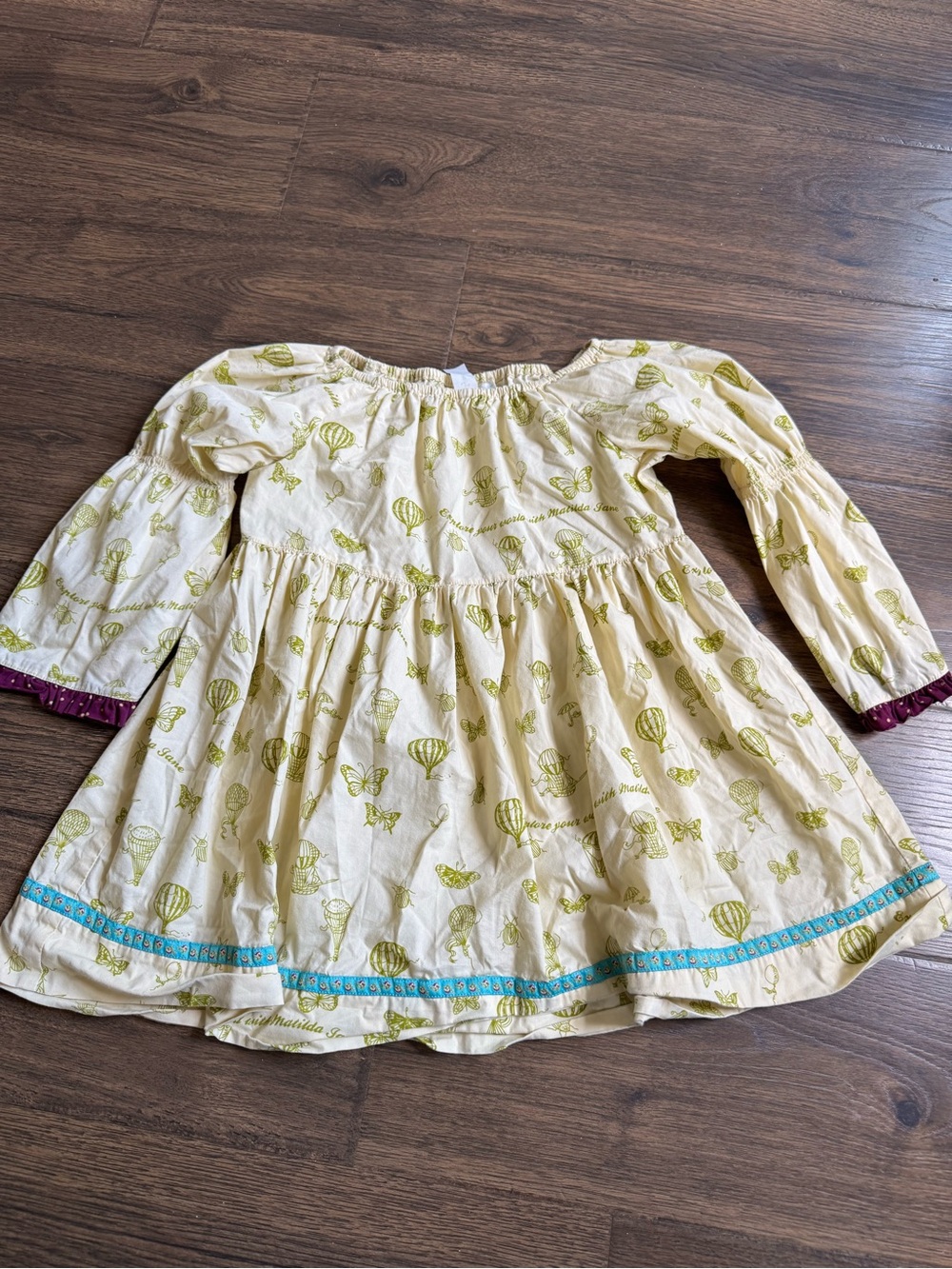 Cream Printed Long-Sleeve Casual Dress for Kids